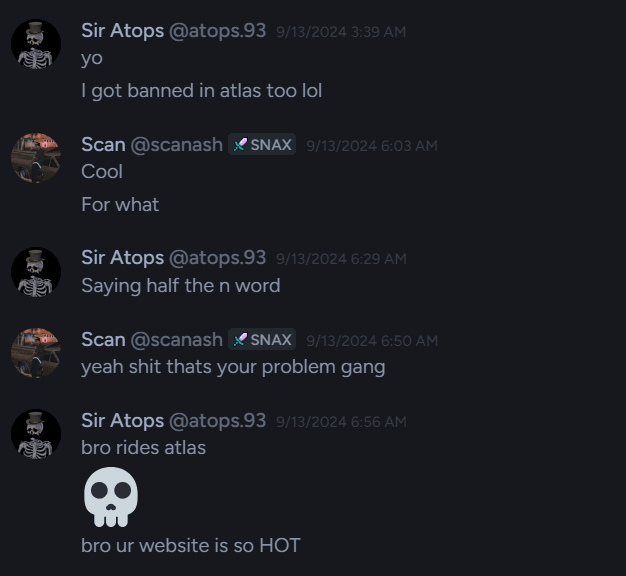 He got banned from Atlas for a good reason, so I didn't care.